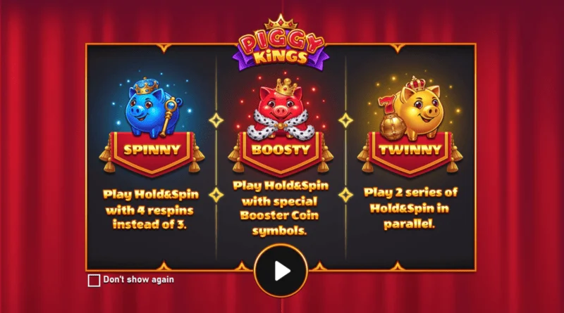 Piggy Kings - hoofdscherm met drie biggetjes en rollen
