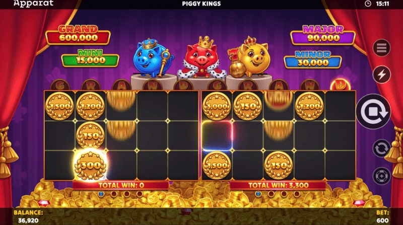 Piggy Kings - instellingenmenu en inzetbereik
